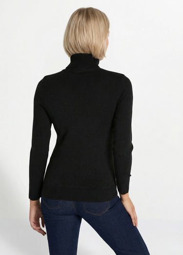 Pull doux col roulé manches longues Noir