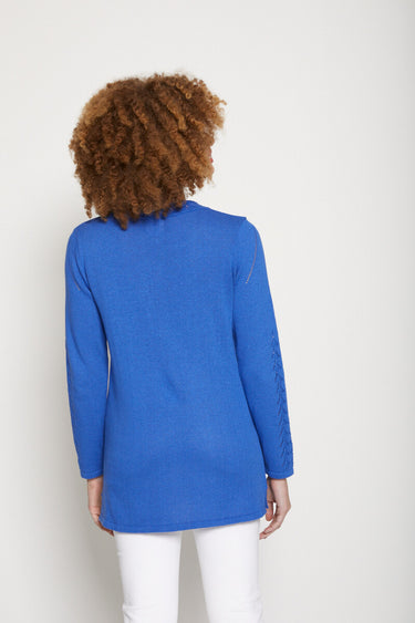 Pull-tunique motif ajouré col fantaisie Bleu