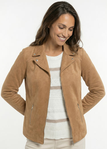 Blouson zippé tissu suédé velouté Camel