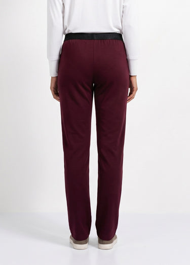 Pantalon droit taille semi élastiquée Uni Prune