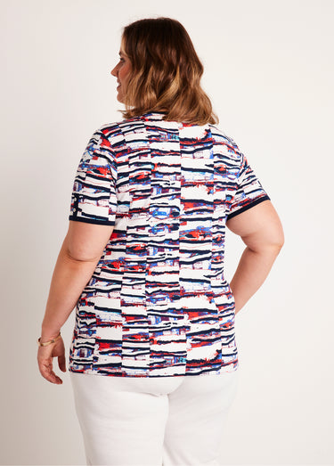 T-shirt court motif marin Marine/Rouge