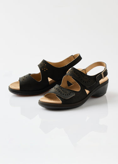 Sandales cuir grande largeur scratchées Noir