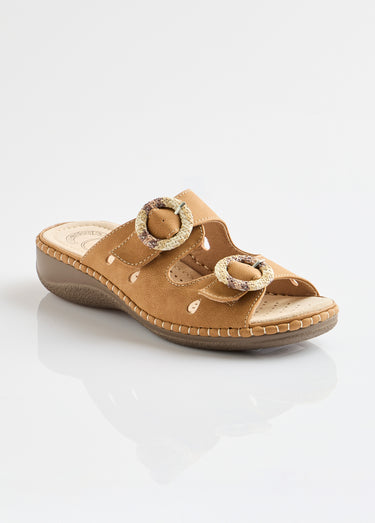 Mules à boucles largeur confort Camel