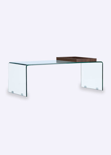 Table basse épurée en verre épais Transparent / Noyer
