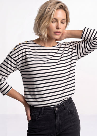 T-shirt marinière rayé manches 3/4 Noir / Blanc