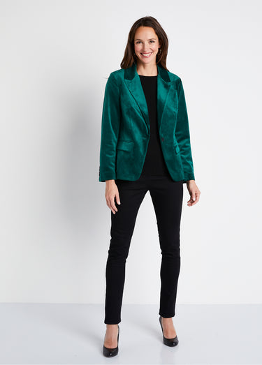 Veste blazer droite velours uni col tailleur Vert