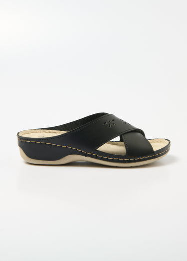 Mules boucles croisées largeur confort talon compensé enrobé Noir
