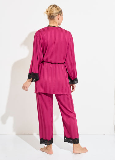 Pyjama long satin caraco + déshabillé Fuchsia