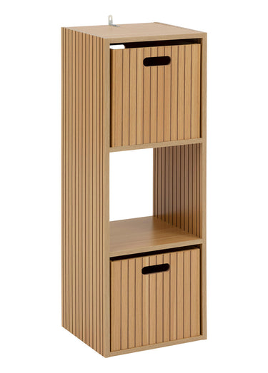 Module 3 cases avec décor bois rainuré Marron