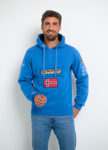 Sweat à capuche demi zip manches longues Bleu Royal