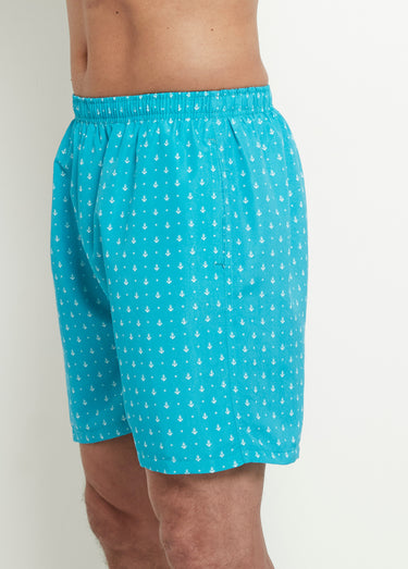 Caleçon de bain micro motif ancres Turquoise