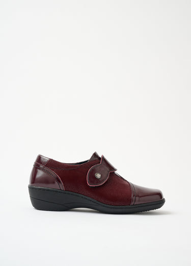 Derbies scratchées cuir largeur confort Vernis Bordeaux
