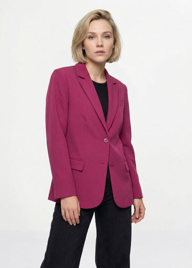 Veste blazer unie coupe droite col tailleur Cassis