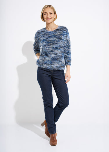 Pull maille poilue manches chauve-souris Bleu