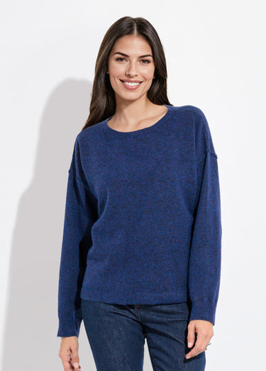Pull col rond dégagé chaud avec laine Bleu