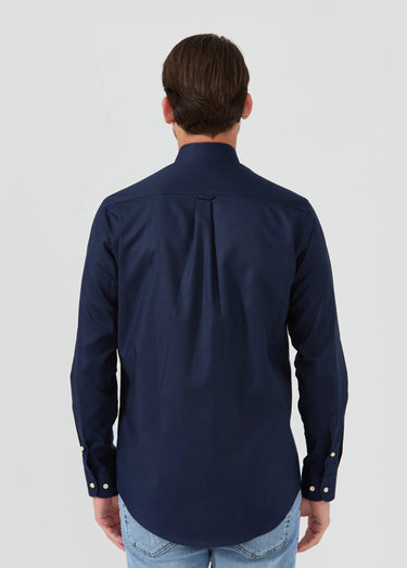 Chemise unie manches longues col boutonné Marine