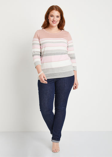 Pull maille jacquard fantaisie Rayé rose