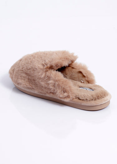 Chaussons mules chauds fourrure douce Cognac