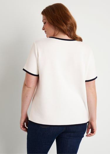 Pull court manches courtes bicolore Blanc/Marine