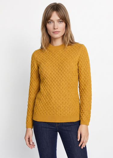 Pull chaud court col montant maille épaisse Curry