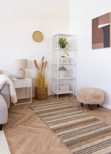 Pouf rond imitation fourrure poils longs Marron Clair