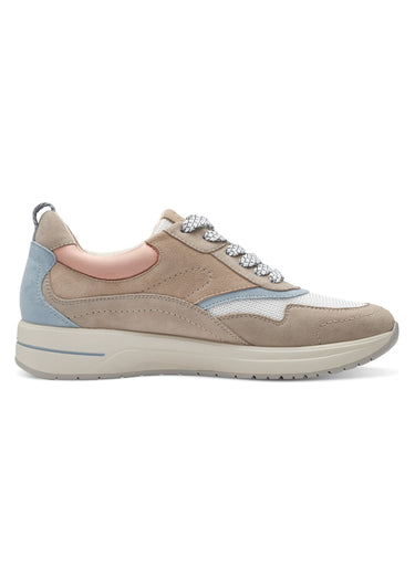 Baskets cuir suédé empiècements fantaisie Beige