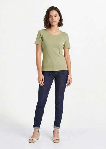 T-shirt coton côtelé col rond Kaki
