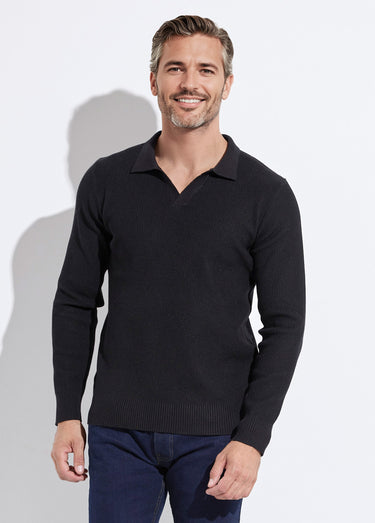 Pull ajusté col polo, manches longues Noir