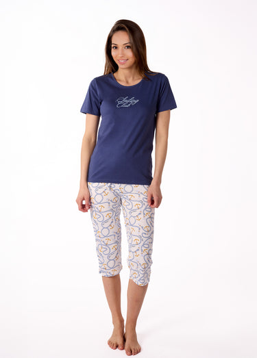 Pyjama 2 pièces corsaire motif marin Marine