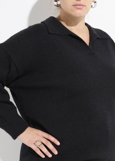Pull en maille col polo, coupe confort Noir