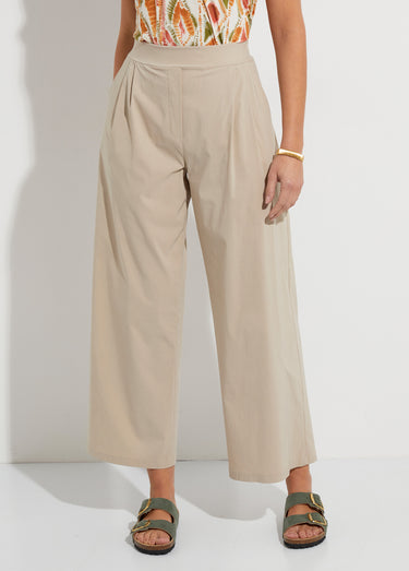 Pantalon droit à pinces ceinture élastiquée Beige