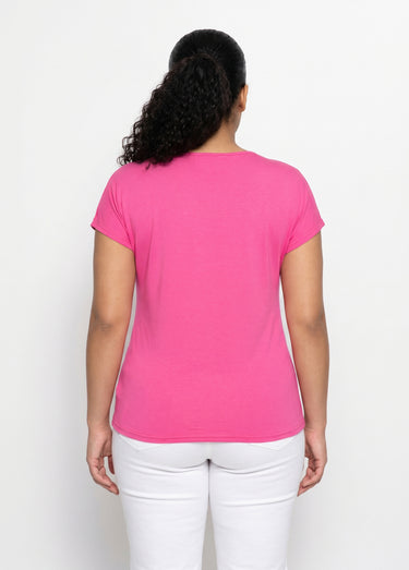T-shirt court extensible dentelle Fuchsia