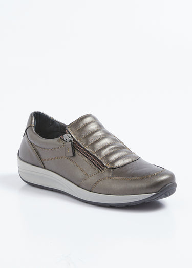 Baskets cuir zippées grande largeur Bronze