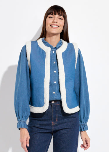 Gilet berger denim façon mouton retourné Bleu