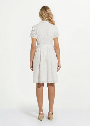 Robe-chemisier courte en broderie anglaise Blanc
