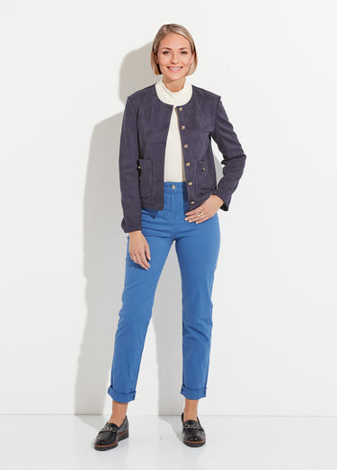 Veste sans col boutonnée courte marine Marine