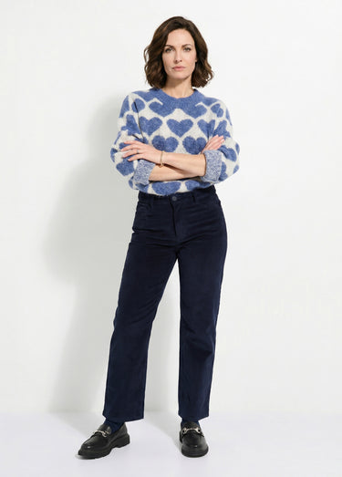 Jean 5 poches en velours, coupe droite Marine