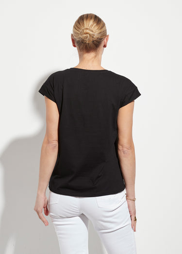 T-shirt col V sans manches maille coton Noir