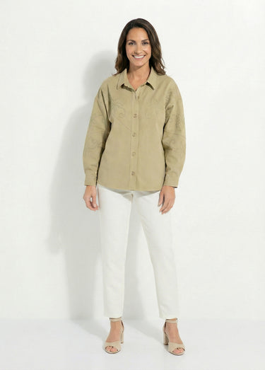 Veste surchemise en coton broderie anglaise Kaki