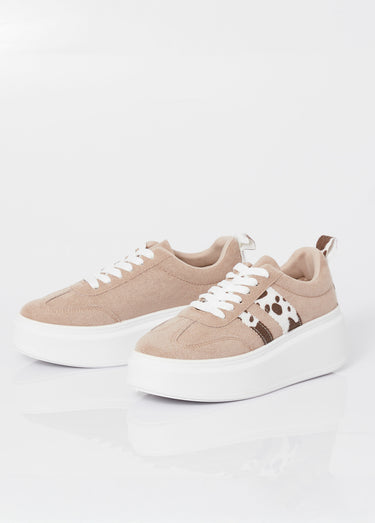 Baskets en suédine, semelle plateforme Beige