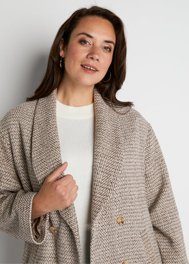 Manteau aspect chevrons mi-long Beige