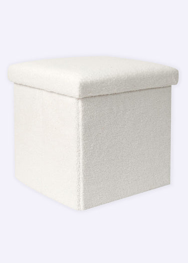 Pouf bouclette avec coffre de rangement 1B Blanc