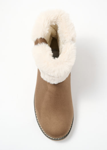 Boots confort, revers fausse fourrure Marron