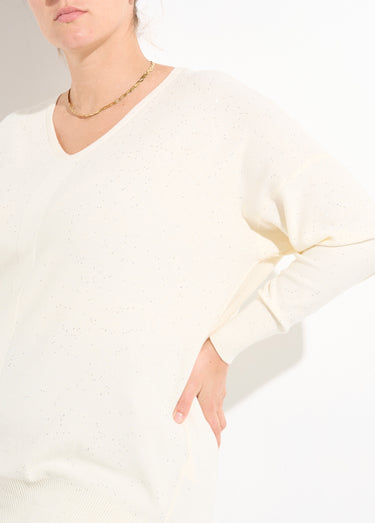 Pull maille fine jauge avec mini sequins Ecru