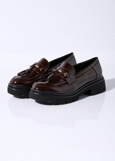 Mocassins vernis à gland, style chunky Vernis Bordeaux