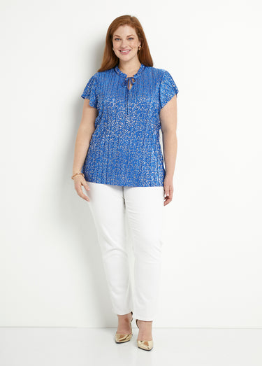 T-shirt long imprimé doré manches courtes Bleu
