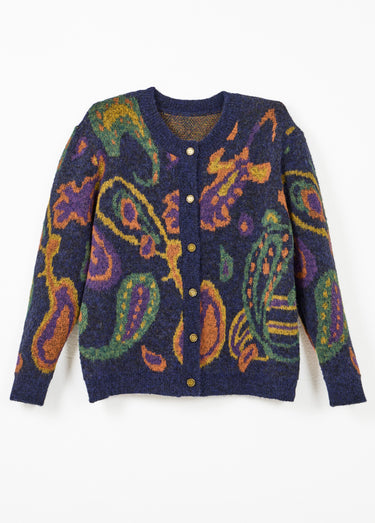 Gilet chaud court boutonné jacquard avec laine Fond Marine