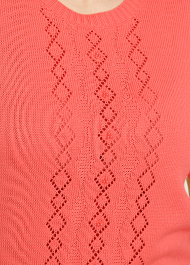Pull ajouré perlé manches courtes Corail