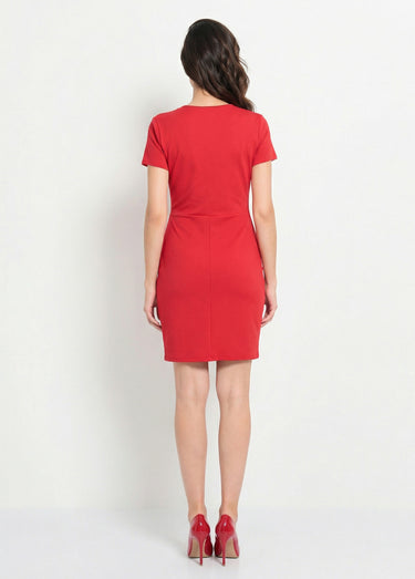 Robe drapée maille crêpe détail bijou Rouge