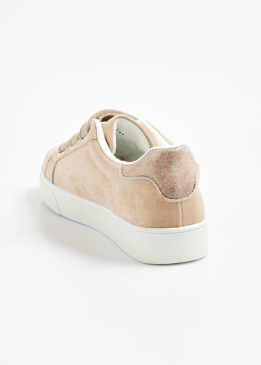 Baskets effet daim, scratchs métallisés Taupe